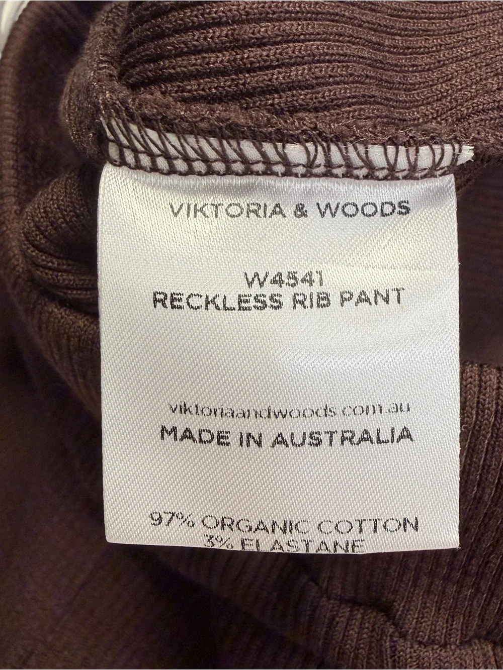 Viktoria & Woods Reckless Rib Pant Brown NWT Size AU2 / US 6